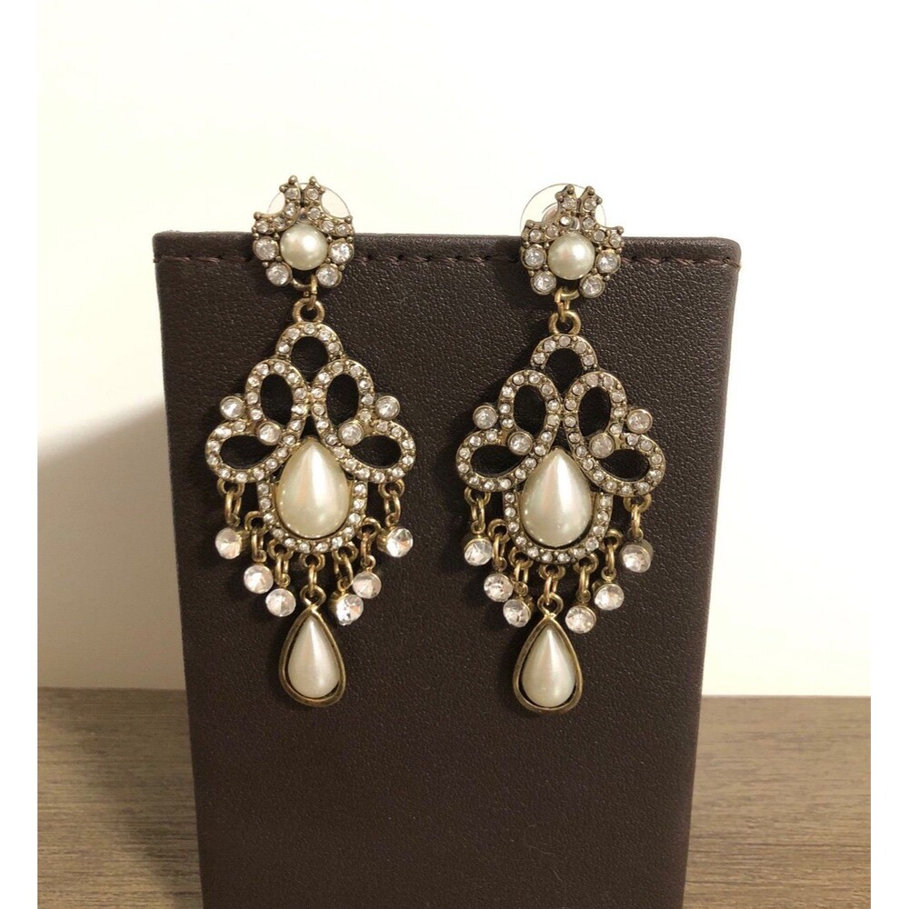 Vintage-Style Faux Pearl & Crystal Chandelier Earrings